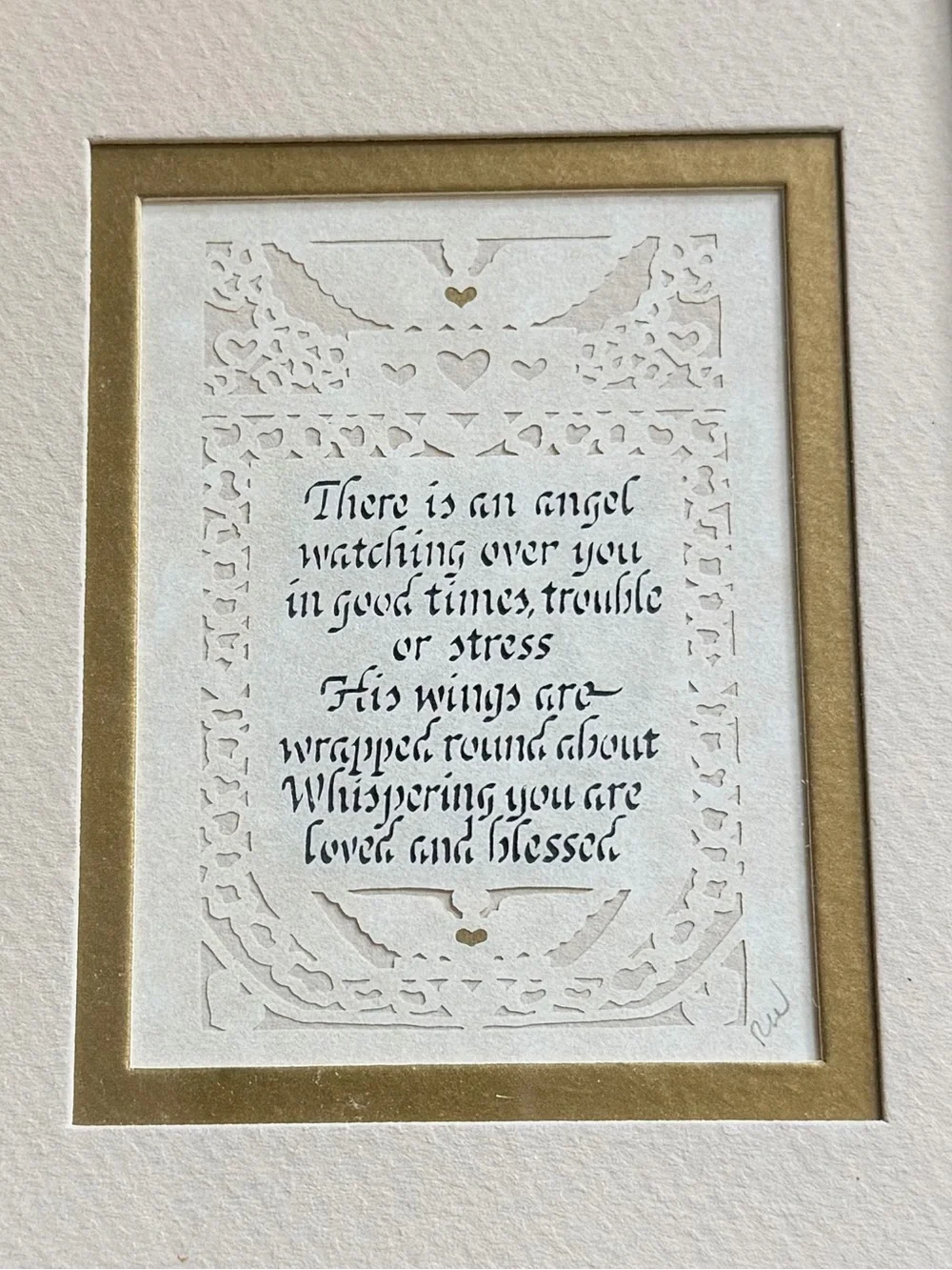 Vintage Framed Scherenschnitte Angel Blessing Paper Cut Art | Wall Decor